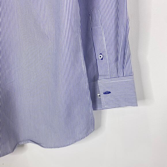Nick Graham Stretch Modern Fit Blue Stripe Button Up Shirt Sz L Dressy Corpcore - Picture 5 of 8